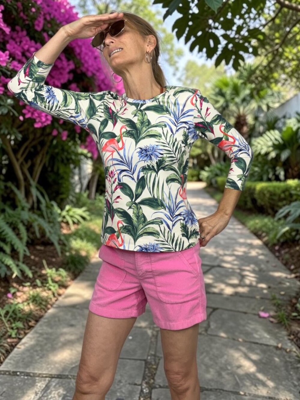 J. McLaughlin Catalina Flamingo and Palm Tree Top Shirt XS Resortwear